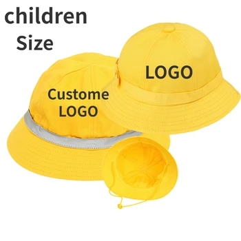 Детская маленькая желтая шляпа с логотипом на заказ, хлопковые повседневные шляпы для мальчиков, светоотражающие полосы, короткие карнизы, кепка-ведро для девочек
