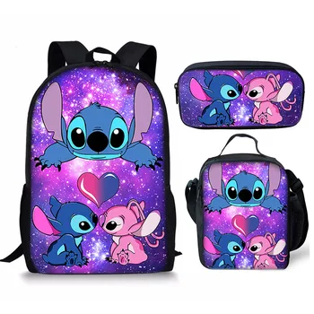 Новый Kawaii Disney Stitch Girl Детская сумка для ручек Сумки для ланча Сумки для книг 3шт Школьные сумки для подростков Женский дорожный рюкзак для ноутбука