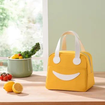 Детский ланч-бокс, мультяшное улыбающееся лицо, портативная сумка для холодного хранения для пикника, упакованная сумка для ланча, многоразовая рабочая изоляционная сумка