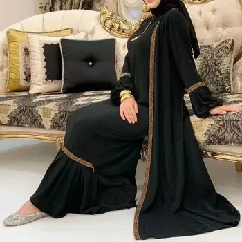 Новое мусульманское платье, однотонные абайи для женщин, бусины снаружи, подходящий костюм, модные элегантные вечерние платья Ближнего Востока