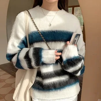 Французский полосатый свитер lazy wind от senior sense, осенне-зимний новый свободный мягкий пуловер, вязаная верхняя одежда, топ tide