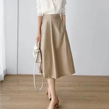 Женская летняя мода 2023 года, Темпераментный бутон, универсальная юбка трапециевидной формы средней длины для поездок на работу, повседневные женские полуботинки