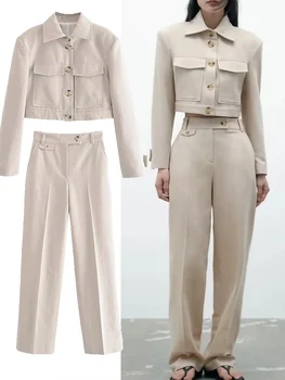 Женский костюм TRAF, комплекты офисных пиджаков, модный офисный блейзер, пальто + брюки, женский комплект из 2 предметов, новый комплект из двух предметов, женская одежда
