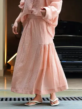 Летняя женская повседневная однотонная юбка с высокой талией, Свободная плиссированная юбка-полукомбинезон