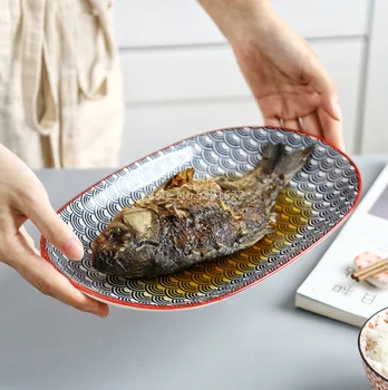 Японское керамическое блюдо 30 * 19,2 см, домашнее Рыбное блюдо, креативная 12-дюймовая посуда, Керамические обеденные тарелки, Сервировочная тарелка для столовых приборов