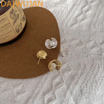 Новые женские серьги-гвоздики с жемчугом французского золотого цвета, простые серьги неправильной геометрической формы в стиле ретро, серебряные украшения для свадебной вечеринки, подарки