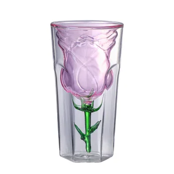 Новая Двухслойная чашка из розового стекла, Розовая Внутренняя Чашка для красного вина, чашка для кофе и сока