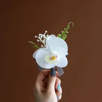 Зеленый и белый лесной фаленопсис цветок на запястье корсаж невесты ручной цветок подружки невесты имитация свадебного танца цветок декоративный
