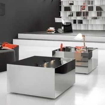 Итальянский стиль, итальянский стиль, очень простой журнальный столик из нержавеющей стали, простой дизайнерский набор для гостиной