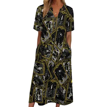 Современное платье с картами Таро, винтажное вечернее платье Макси с принтом, уличная одежда, Повседневные длинные платья с коротким рукавом, Одежда на заказ Оверсайз