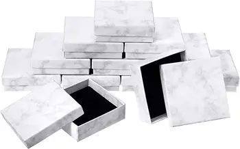 12 Штук мраморных белых картонных бумажных шкатулок для драгоценностей Квадратные футляры с текстурным рисунком из мрамора для ожерелий, браслетов, серег