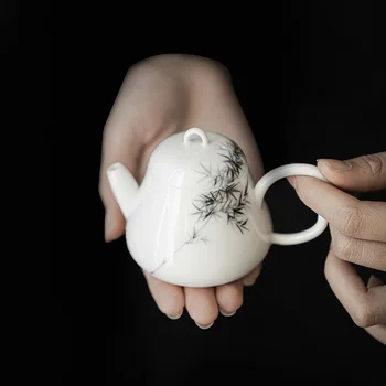 Ручная Роспись Бамбуковый Китайский Фарфоровый Чайник Набор Для Чайной Церемонии Молочный Улун Чайный Галстук Гуань Инь Жасминовый Белый Тип Чайной Посуды