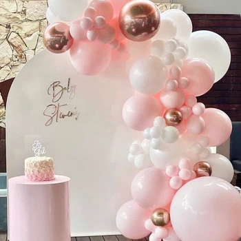 Набор арки из воздушных шаров Macaron, розово-белый и 4D гирлянда из воздушных шаров из розового золота, набор для крещения ребенка, украшение для свадьбы, Дня рождения