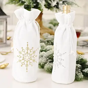 Дизайн снежинок Подарочный пакет на шнурке Крышка для винной бутылки Декор для вечеринки, ужина, Винный кулер, футляр для пивной бутылки, Рождественская сумка для бутылок вина