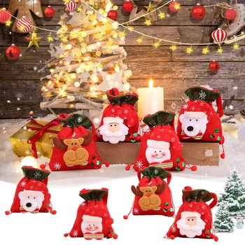 Сумки для рождественских кукол, сумки для конфет, праздничные сумки на шнурках, подарки, наполнитель для детей Санта-Клауса, украшения для выпускного вечера 2022 г.