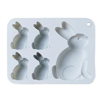 Силиконовые формы для десерта с 5 отверстиями, Форма для мусса, Форма для шоколада в форме кролика, Прямая поставка