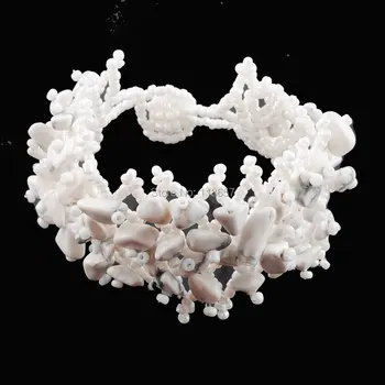 YOWOST Натуральный Белый Бирюзовый камень, бусины, плетение из чипсов, Регулируемый эластичный браслет Ручной работы, Женский Мужской ювелирный подарок IK3030