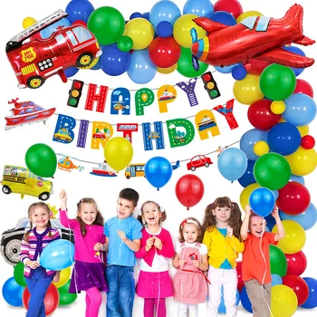 Самолет, школьный автобус, Яхта, пожарная машина, поезд, воздушный шар, украшение для дня рождения детей, транспорт для мальчиков, гирлянда из воздушных шаров для вечеринки по случаю дня рождения