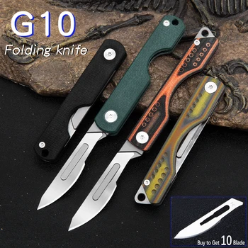 Складной карманный нож-скальпель G10 с 10 лезвиями, бесплатная поддержка лазерного логотипа, Новый многофункциональный инструмент EDC для пеленания