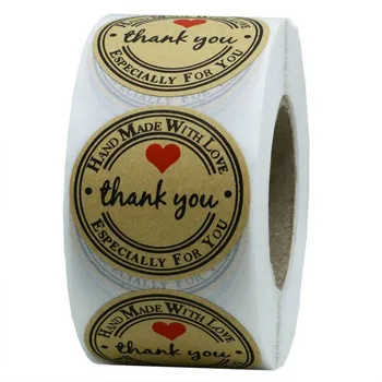 500шт Круглая наклейка из крафт-бумаги с благодарностью, Подарочная коробка для драже, Наклейка для свадебного печенья, Шоколадный пакет, Кавайная упаковка