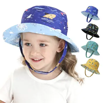 Детские кепки-ведерки с мультяшным принтом для мальчиков и девочек, милая детская Рыбацкая шляпа с животными, Летняя Панама для малышей с обеих сторон, Солнцезащитная кепка, шляпы-капоты