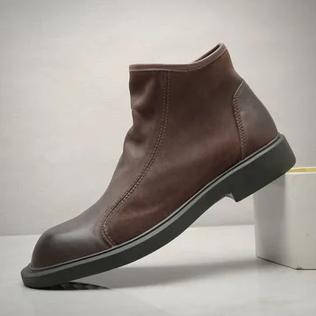 Осенне-зимние мужские рабочие ботинки из натуральной кожи, повседневные ботинки на молнии, Мужские Высококачественные ковбойские сапоги для мужчин, Модная мужская повседневная обувь