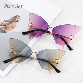 2шт Модные солнцезащитные очки-бабочки для женщин с защитой от ультрафиолета Винтажные автомобильные солнцезащитные очки без металлической оправы для вождения