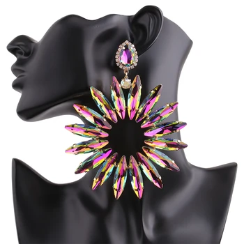 Новые женские серьги с крупными кристаллами в стиле барокко для женщин, серьги с крупными подвесками, женские украшения со стразами, роскошные ювелирные изделия оптом