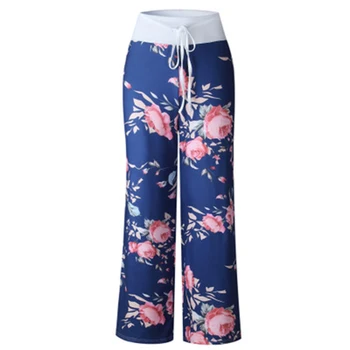 Женские брюки Женские удобные стрейчевые брюки с цветочным принтом и завязками Palazzo, широкие брюки для отдыха, женские брюки, спортивные брюки для йоги