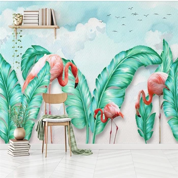 wellyu Северная Европа простая ручная роспись тропических листьев фламинго ТВ фон стены пользовательские большие настенные обои