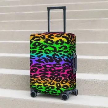 Чехол для чемодана в стиле ретро 80-х, Леопардовый принт с радугой, забавные принадлежности для багажа, защита для путешествий