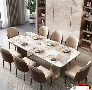 Легкая роскошь и яркая комбинация обеденного стола и стула из каменной плиты 2 метра современный простой стол с большой плитой на 8 персон 10 мраморных блоков