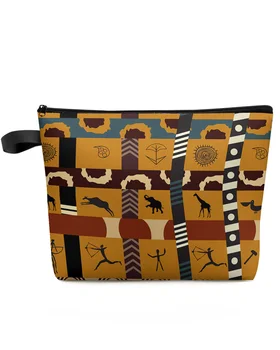 Африканский стиль, племенная культура, Слон, Жираф, Изготовленная на заказ косметичка, Переносная сумка для хранения макияжа, женский водонепроницаемый пенал