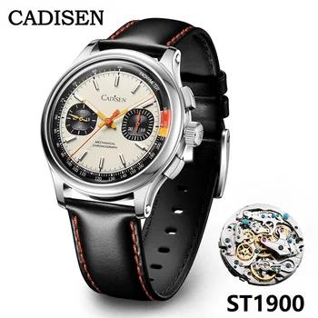 CADISEN Новые часы Хронограф Механические наручные часы Seagull ST1900 Механизм Swanneck Мужские часы с выпуклым сапфировым стеклом AR Подарок