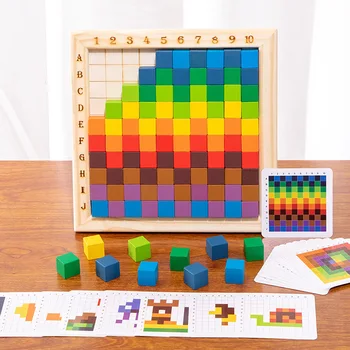 Строительные игрушки из деревянных блоков Цветной когнитивный обучающий блок Куб строительные блоки из цветных пазлов деревянные игрушки