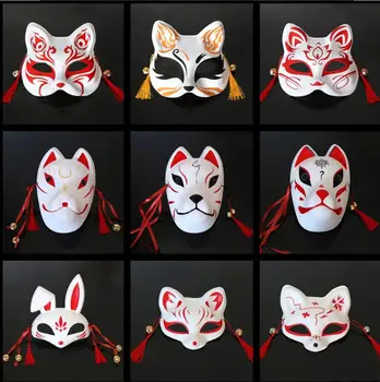 20шт кошачья маска для лица Декор Японского летнего фестиваля Расписные маски с колокольчиком Хэллоуин косплей животных бал-маскарад реквизит для вечеринки