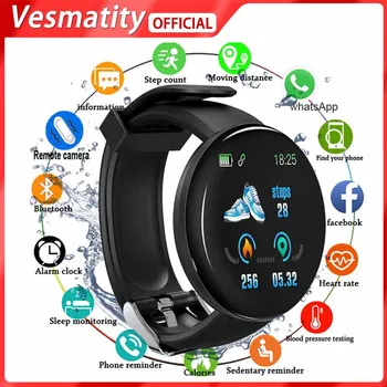 Смарт-часы Vesmatity D18 Горячие Часы с сердечным ритмом, монитором артериального давления, смарт-браслетом, спортивными водонепроницаемыми смарт-часами для IOS Android