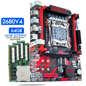 Комплект материнской платы Atermiter X99 с процессором Xeon E5 2680 V4 CPU LGA 2011-3 DDR4 64 ГБ (4 X 16 ГБ) оперативной памяти REG ECC 2133 МГц