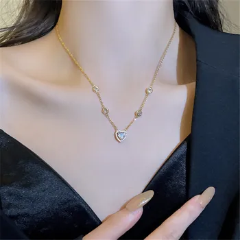 Новый модный тренд, Элегантное, нежное, простое ожерелье с цирконом в виде сердца, женские украшения, свадебный подарок премиум-класса
