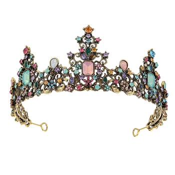 роскошный цветной кристалл, опал, винтажная корона в стиле барокко, повязка на голову со стразами, свадебная тиара принцессы для женщин, свадебные аксессуары для волос