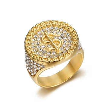 Большое кольцо с фианитами из нержавеющей стали 316L для мужчин, Золотое кольцо с обледеневшими знаками доллара, крутые украшения в стиле хип-хоп для подарков, прямая поставка