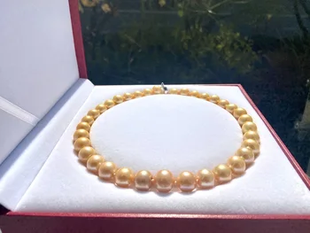 Подлинный 12-14 мм натуральный морской жемчуг золотого цвета жемчужное ожерелье для женщин Блеск роскошных ювелирных украшений