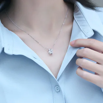 Ожерелье из настоящего муассанита весом 1 карат S925 Серебряные ожерелья-цепочки на ключицах для женщин, подарок на День Святого Валентина, изысканные ювелирные изделия