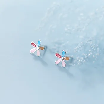 s925 серебряные серьги женские корейские маленькие свежего цвета простые пятилепестковые цветочные украшения для ушей в форме сердца для девочек