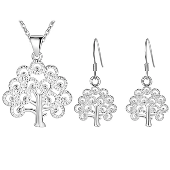 Стерлинговое серебро 925 пробы, красивые ожерелья с подвеской в виде дерева, серьги, наборы ювелирных изделий для женщин, модная вечеринка, свадебные подарки для помолвки