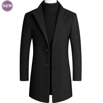 Простое модное мужское шерстяное пальто, осенне-зимний джентльменский тренч, утолщенная мужская одежда, однотонный деловой блейзер