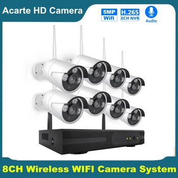 Беспроводная Wifi камера безопасности Acarte Система видеонаблюдения 8-канальный WiFi видеорегистратор + 8шт 3MP/ 5MP Набор для наружного P2P наблюдения