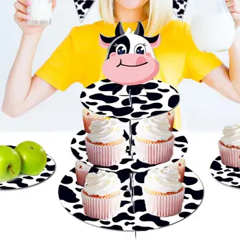 Подставка для десерта, белая открытка с изображением коровы, 3-ярусный держатель для торта, компактный многоразовый прочный проигрыватель десертов для кухни / вечеринки