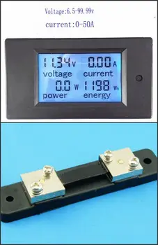 50A DC Цифровой измеритель панели питания Монитор мощности Вольтметр Амперметр + Шунт