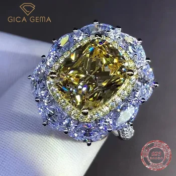 Gica Gema Высококачественное твердое серебро 925 пробы, сияющая огранка, 6 карат, D-образный цвет, муассанит, обручальное кольцо, изысканные ювелирные изделия